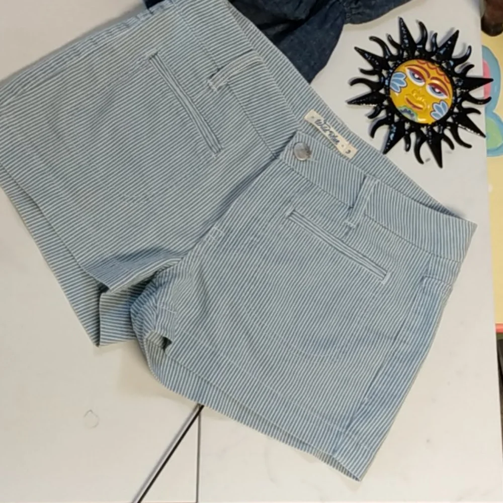 Wild Blue Railroad Conductor Striped Denim Booty Shorts